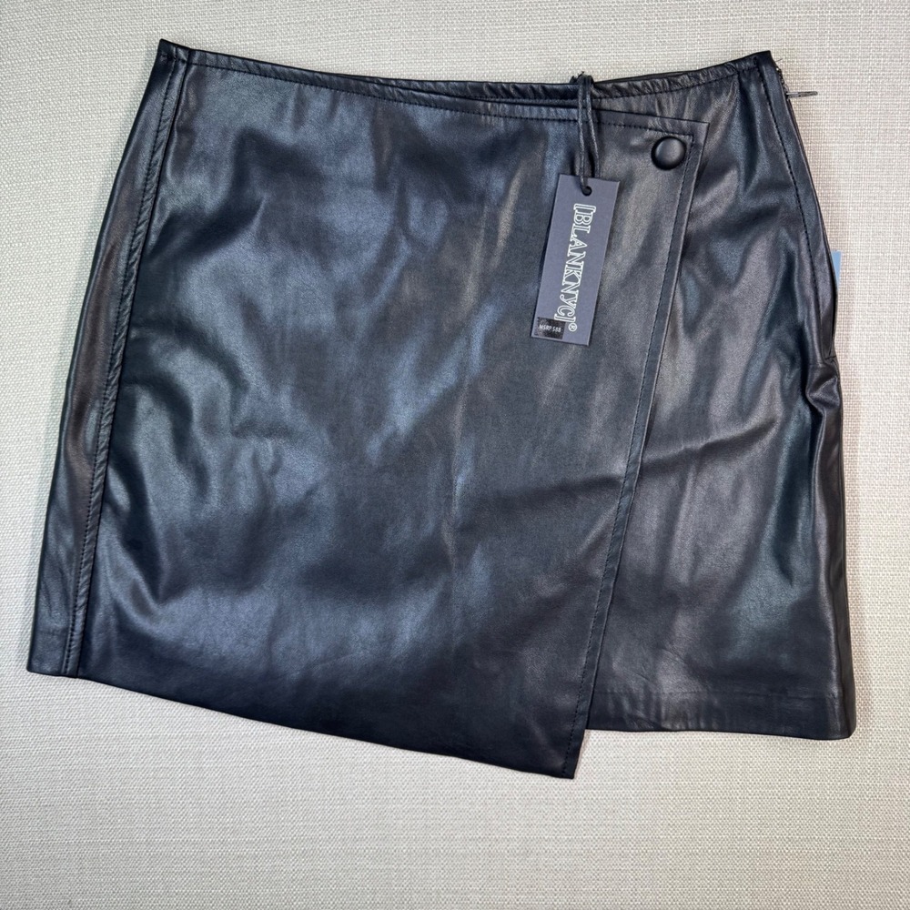 BlankNYC Womens Faux Leather Wrap Asymmetric Mini Skirt Black Size 25 NWT